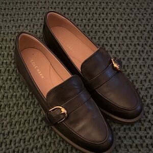 Cole Haan Black Loafers with Gold Buckle